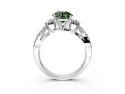 3 Stone Engagement Ring Setting for Fancy Green Round Cut Center with Pave Split Shank and Prong Head in Platinum