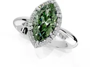Halo Engagement Ring Setting for Fancy Green Marquise Center with Tapered Plain Band and Prong Head in White Gold