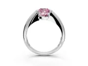 Tension Engagement Ring Setting for Fancy Pink Cushion Cut Center with Wide Tapered Band and Tension Head in White Gold
