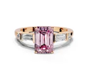 Bar-Set Engagement Ring Setting for Fancy Pink Emerald Cut Center with Tapered Baguette Accents and Prong Head in Rose Gold