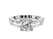 Solitaire Engagement Ring Setting for Cushion Cut Center with Bezel Station Band and Prong Head in Platinum