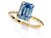 Solitaire Engagement Ring Setting for Fancy Blue Emerald Cut Center with Plain Twisted Rope Band and Prong Head in Yellow Gold