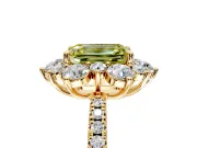Floral Halo Engagement Ring Setting for Fancy Yellow Emerald Cut Center with Pave Accents and Prong Head in Yellow Gold