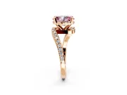 Solitaire Engagement Ring Setting for Fancy Pink Oval Center with Pave Bypass Swirl Band and Prong Head in Rose Gold
