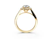 Halo Engagement Ring Setting for Oval Center with Raised Halo, Pave Band and Prong Head in Yellow Gold