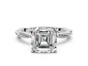 Solitaire Engagement Ring Setting for Asscher Cut Center with Twist Band and Bead Prong Head in Sterling Silver