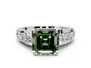 Solitaire Engagement Ring Setting for Fancy Green Asscher Cut Center with Graduated Shared Prongs and Prong Head in White Gold
