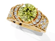 Pave Engagement Ring Setting for Fancy Yellow Round Cut Center with Curved Accent Rows, Openwork and Prong Head in Yellow Gold