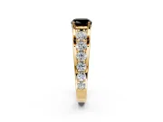 Solitaire Engagement Ring Setting for Fancy Black Cushion Cut Center with Graduated Shared Prongs and Prong Head in Yellow Gold