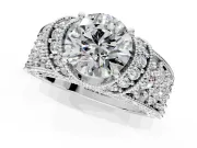 Pave Engagement Ring Setting for Round Cut Center with Curved Accent Rows, Openwork and Prong Head in Platinum