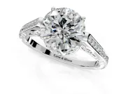 Cathedral Engagement Ring Setting for Round Cut Center with Antique-Style Pave Band and Prong Head in White Gold