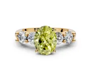 5 Stone Engagement Ring Setting for Fancy Yellow Oval Center with Graduated Accents and Prong Head in Yellow Gold