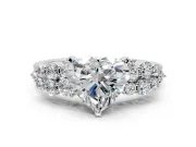 Cluster Engagement Ring Setting for Heart-Shaped Center with 2-Row Shoulder Clusters and Prong Head in Platinum