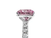 Solitaire Engagement Ring Setting for Fancy Pink Radiant Cut Center with Large Accent Band and Prong Head in Platinum