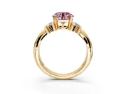 Solitaire Engagement Ring Setting for Fancy Pink Round Cut Center with Grooved Bar Accent Band and Prong Head in Yellow Gold