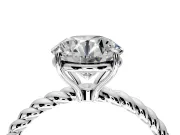 Solitaire Engagement Ring Setting for Round Cut Center with Plain Twisted Rope Band and Prong Head in Sterling Silver