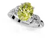 Solitaire Engagement Ring Setting for Fancy Yellow Oval Center with Marquise Accent Twist Band and Prong Head in White Gold