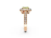 Halo Engagement Ring Setting for Fancy Yellow Asscher Cut Center with Milgrain Channel Band and Prong Head in Rose Gold