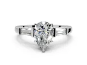 3 Stone Engagement Ring Setting for Pear-Shaped Center with Channel Baguette Accents and Prong Head in Sterling Silver