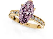 Milgrain Pave Engagement Ring Setting for Fancy Pink Marquise Center with Accent Band and Prong Head in Yellow Gold