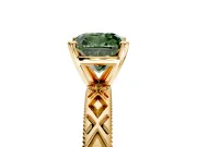 Solitaire Engagement Ring Setting for Fancy Green Cushion Cut Center with Milgrain X Pattern Band and Prong Head in Yellow Gold