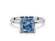 Minimalist Solitaire Engagement Ring Setting for Fancy Blue Cushion Cut Center with Thin Band and Prong Head in White Gold