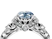 Solitaire Engagement Ring Setting for Fancy Blue Oval Center with Filigree Band and Prong Head in Platinum