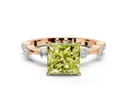 Solitaire Engagement Ring Setting for Fancy Yellow Princess Cut Center with Bezel Station Band and Prong Head in Rose Gold