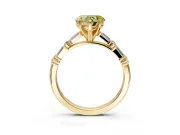 Baguette Engagement Ring Setting for Fancy Yellow Heart-Shaped Center with Alternating Bar-Set Band and Prong Head in Yellow Gold