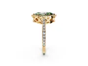 Accent Halo Engagement Ring Setting for Fancy Green Marquise Center with Full-Length Pave Band and Prong Head in Yellow Gold