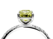Solitaire Engagement Ring Setting for Fancy Yellow Emerald Cut Center with Micro Pave Band and Prong Head in White Gold