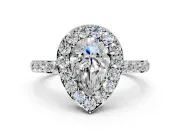 Halo Engagement Ring Setting for Pear-Shaped Center with Heart-Shaped Openwork, Pave Band and Prong Head in Sterling Silver