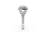 Double Halo Engagement Ring Setting for Princess Cut Center with Narrow Pave Split Shank and Prong Head in Platinum