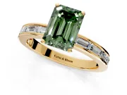 Solitaire Engagement Ring Setting for Fancy Green Emerald Cut Center with Channel Baguette Band and Prong Head in Yellow Gold