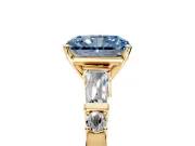 Bar-Set Engagement Ring Setting for Fancy Blue Radiant Cut Center with Tapered Baguette Accents and Prong Head in Yellow Gold