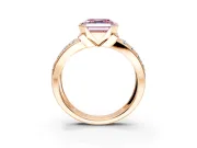 Bezel Engagement Ring Setting for Fancy Pink Asscher Cut Center with Wide Channel-Set Band and Bezel Head in Rose Gold