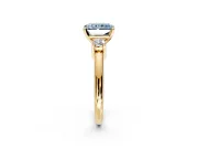 3 Stone Engagement Ring Setting for Fancy Blue Radiant Cut Center with Wide Plain Band and Prong Head in Yellow Gold