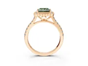 Milgrain Floral Halo Engagement Ring Setting for Fancy Green Princess Cut Center with Pave Band and Prong Head in Rose Gold