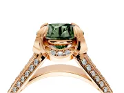 Solitaire Engagement Ring Setting for Fancy Green Round Cut Center with Accented Split Shank and Prong Head in Rose Gold