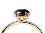 Hidden Halo Engagement Ring Setting for Fancy Black Oval Center with Pave Band and Prong Head in Rose Gold