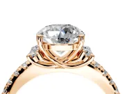 Paired Accent Engagement Ring Setting for Round Cut Center with Pave Band and Prong Head in Rose Gold