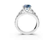 Solitaire Engagement Ring Setting for Fancy Blue Round Cut Center with Graduated Shared Prongs and Prong Head in Platinum