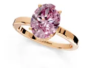 Hidden Halo Engagement Ring Setting for Fancy Pink Oval Center with Wide Flat Plain Band and Prong Head in Rose Gold