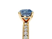 Solitaire Engagement Ring Setting for Fancy Blue Cushion Cut Center with Milgrain-Edged Pave Band and Prong Head in Yellow Gold