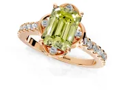 Floral Engagement Ring Setting for Fancy Yellow Emerald Cut Center with Pave Band and Floral Prong Head in Rose Gold