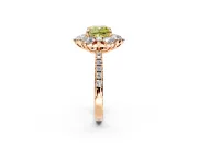 Floral Halo Engagement Ring Setting for Fancy Yellow Cushion Cut Center with Pave Accents and Prong Head in Rose Gold