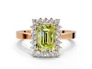 Starburst Halo Engagement Ring Setting for Fancy Yellow Emerald Cut Center with Flat Cathedral Band and Prong Head in Rose Gold
