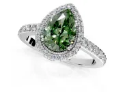 Halo Engagement Ring Setting for Fancy Green Pear-Shaped Center with Inner Milgrain Border and Prong Head in Platinum