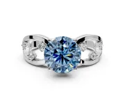 Solitaire Engagement Ring Setting for Fancy Blue Round Cut Center with Criss-Cross Accent Band and Prong Head in Sterling Silver
