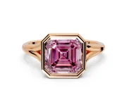 Solitaire Engagement Ring Setting for Fancy Pink Asscher Cut Center with V Split Shank and Bezel Head in Rose Gold